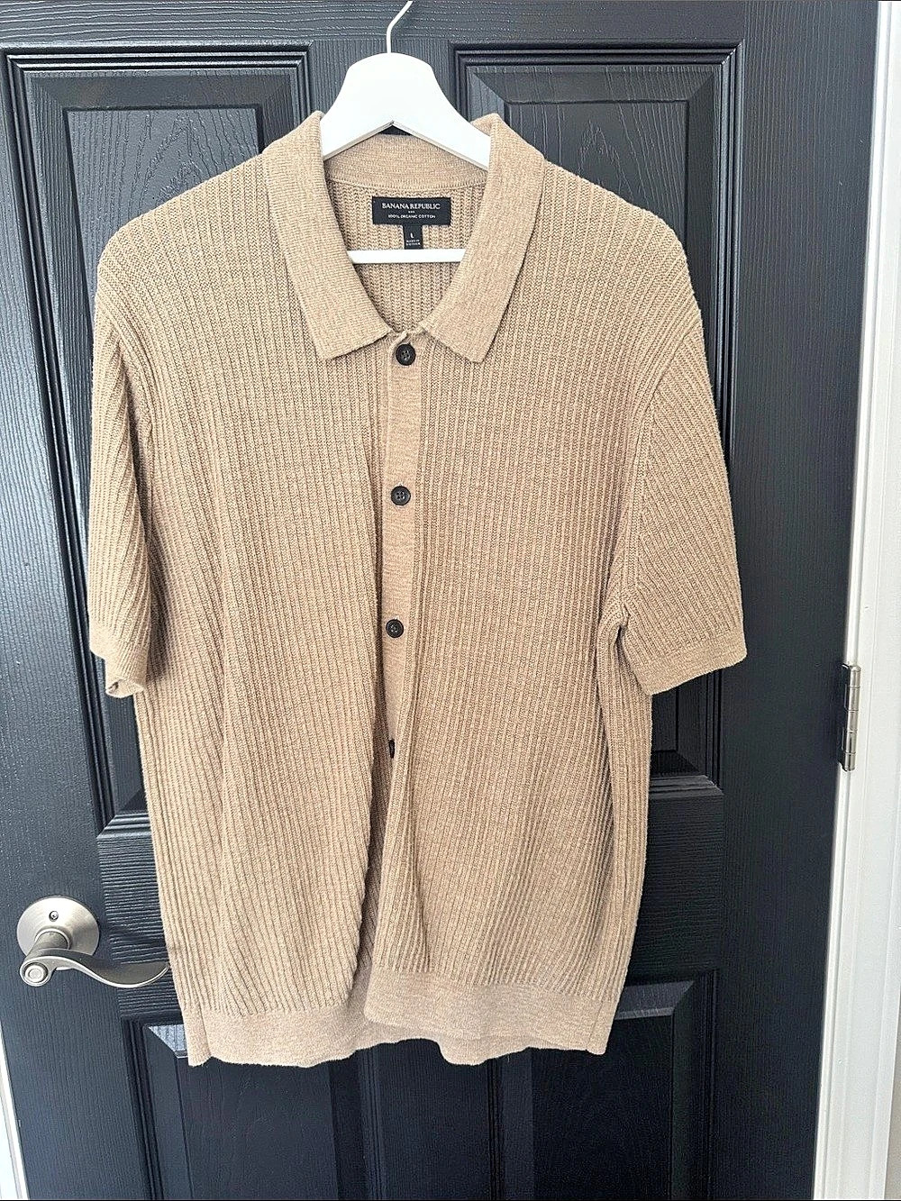 Banana Republic Organic Cotton Ribbed Short-Sleeve Sweater Polo Large